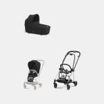 Carucior 2 in 1 : Cadru Carucior pentru Copii Mios Chrome Black + Landou Mios Lux Sepia Black + Parte Sport Carucior MIOS Sepia Black Cybex Platinum