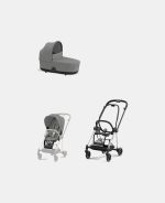 Carucior 2 in 1 : Cadru Carucior pentru Copii Mios Chrome Black + Landou Mios Lux Mirage Grey + Parte Sport Carucior MIOS Mirage Grey Cybex Platinum