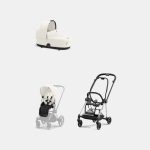 Carucior 2 in 1 : Cadru Carucior pentru Copii Mios Chrome Black + Landou Mios Lux Off White + Parte Sport Carucior MIOS Off White Cybex Platinum