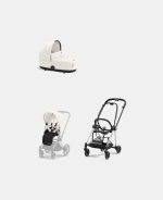 Carucior 2 in 1 : Cadru Carucior pentru Copii Mios Chrome Black + Landou Mios Lux Off White + Parte Sport Carucior MIOS Off White Cybex Platinum