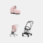 Carucior 2 in 1 : Cadru Carucior pentru Copii Mios Chrome Black + Landou Mios Lux Peach Pink + Parte Sport Carucior MIOS Peach Pink Cybex Platinum