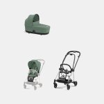 Carucior 2 in 1 : Cadru Carucior pentru Copii Mios Chrome Black + Landou Mios Lux Leaf Green + Parte Sport Carucior MIOS Leaf Green Cybex Platinum