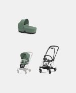 Carucior 2 in 1 : Cadru Carucior pentru Copii Mios Chrome Black + Landou Mios Lux Leaf Green + Parte Sport Carucior MIOS Leaf Green Cybex Platinum