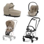 Carucior 3 in 1 Cadru Carucior pentru Copii Mios Chrome Black + Parte Sport Carucior MIOS Cozy Beige + Landou Mios Lux Cozy Beige + Scoică Auto pentru Copii Cloud T i-Size Plus Cozy Beige Cybex Platinum