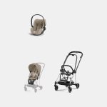 Carucior 2 in 1 : Cadru Carucior pentru Copii Mios Chrome Black + Parte Sport Carucior MIOS Cozy Beige + Scoică Auto pentru Copii Cloud T i-Size Plus Cozy Beige Cybex Platinum