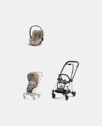 Carucior 2 in 1 : Cadru Carucior pentru Copii Mios Chrome Black + Parte Sport Carucior MIOS Cozy Beige + Scoică Auto pentru Copii Cloud T i-Size Plus Cozy Beige Cybex Platinum