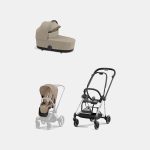 Carucior 2 in 1 : Cadru Carucior pentru Copii Mios Chrome Black + Landou Mios Lux Cozy Beige + Parte Sport Carucior MIOS Cozy Beige Cybex Platinum