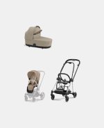 Carucior 2 in 1 : Cadru Carucior pentru Copii Mios Chrome Black + Landou Mios Lux Cozy Beige + Parte Sport Carucior MIOS Cozy Beige Cybex Platinum
