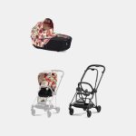 Carucior 2 in 1 Landou MIOS Lux Spring Blossom Light | light beige + Cadru Carucior pentru Copii Mios Matt Black + Parte Sport Carucior MIOS Spring Blossom Light | light beige Cybex Fashion