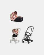Carucior 2 in 1 Landou MIOS Lux Spring Blossom Light | light beige + Cadru Carucior pentru Copii Mios Matt Black + Parte Sport Carucior MIOS Spring Blossom Light | light beige Cybex Fashion
