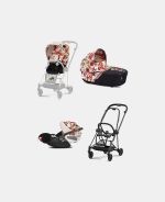 Carucior 3 in 1 Landou MIOS Lux Spring Blossom Light | light beige + Cadru Carucior pentru Copii Mios Matt Black + Scoica Auto CLOUD T I-SIZE Spring Blossom Light | light beige + Parte Sport Carucior MIOS Spring Blossom Light | light beige Cybex Fashion