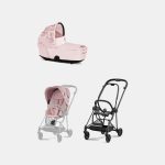 Carucior 2 in 1 Landou MIOS Lux SIMPLY FLOWERS PINK | light pink + Cadru Carucior pentru Copii Mios Matt Black + Parte Sport Carucior MIOS SIMPLY FLOWERS PINK | light pink Cybex Fashion