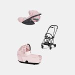Carucior 2 in 1 Landou MIOS Lux SIMPLY FLOWERS PINK | light pink + Cadru Carucior pentru Copii Mios Matt Black + Scoica Auto CLOUD T I-SIZE SIMPLY FLOWERS PINK | light pink Cybex Platinum