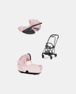 Carucior 2 in 1 Landou MIOS Lux SIMPLY FLOWERS PINK | light pink + Cadru Carucior pentru Copii Mios Matt Black + Scoica Auto CLOUD T I-SIZE SIMPLY FLOWERS PINK | light pink Cybex Platinum
