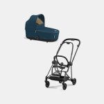 Carucior Nou Nascut Mios: Cadru Carucior pentru Copii Mios Matt Black + Landou Mios Lux Mountain Blue Cybex Platinum