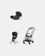 Carucior 2 in 1 : Cadru Carucior pentru Copii Mios Matt Black + Parte Sport Carucior MIOS Sepia Black + Scoică Auto pentru Copii Cloud T i-Size Comfort Sephia Black Cybex Platinum