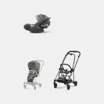 Carucior 2 in 1 : Cadru Carucior pentru Copii Mios Matt Black + Parte Sport Carucior MIOS Mirage Grey + Scoică Auto pentru Copii Cloud T i-Size Comfort Mirage Grey Cybex Platinum