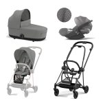 Carucior 3 in 1 Cadru Carucior pentru Copii Mios Matt Black + Parte Sport Carucior MIOS Mirage Grey + Landou Mios Lux Mirage Grey + Scoică Auto pentru Copii Cloud T i-Size Plus Mirage Grey Cybex Platinum