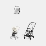 Carucior 2 in 1 : Cadru Carucior pentru Copii Mios Matt Black + Parte Sport Carucior MIOS Off White + Scoică Auto pentru Copii Cloud T i-Size Plus Platinum White Cybex Platinum