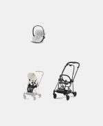 Carucior 2 in 1 : Cadru Carucior pentru Copii Mios Matt Black + Parte Sport Carucior MIOS Off White + Scoică Auto pentru Copii Cloud T i-Size Plus Platinum White Cybex Platinum