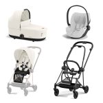Carucior 3 in 1 Cadru Carucior pentru Copii Mios Matt Black + Parte Sport Carucior MIOS Off White + Landou Mios Lux Off White + Scoică Auto pentru Copii Cloud T i-Size Plus Platinum White Cybex Platinum