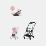 Carucior 2 in 1 : Cadru Carucior pentru Copii Mios Matt Black + Parte Sport Carucior MIOS Peach Pink + Scoică Auto pentru Copii Cloud T i-Size Plus Peach Pink Cybex Platinum