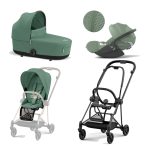 Carucior 3 in 1 Cadru Carucior pentru Copii Mios Matt Black + Parte Sport Carucior MIOS Leaf Green + Landou Mios Lux Leaf Green + Scoică Auto pentru Copii Cloud T i-Size Plus Leaf Green Cybex Platinum