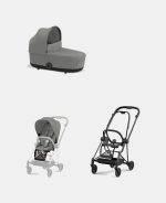 Carucior 2 in 1 : Cadru Carucior pentru Copii Mios Matt Black + Landou Mios Lux Mirage Grey+ Parte Sport Carucior MIOS Mirage Grey Cybex Platinum - imagine 2