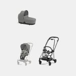 Carucior 2 in 1 : Cadru Carucior pentru Copii Mios Matt Black + Landou Mios Lux Mirage Grey+ Parte Sport Carucior MIOS Mirage Grey Cybex Platinum