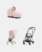 Carucior 2 in 1 : Cadru Carucior pentru Copii Mios Matt Black + Landou Mios Lux Peach Pink + Parte Sport Carucior MIOS Peach Pink Cybex Platinum - imagine 2