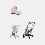 Carucior 2 in 1 : Cadru Carucior pentru Copii Mios Matt Black + Landou Mios Lux Peach Pink + Parte Sport Carucior MIOS Peach Pink Cybex Platinum