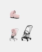 Carucior 2 in 1 : Cadru Carucior pentru Copii Mios Matt Black + Landou Mios Lux Peach Pink + Parte Sport Carucior MIOS Peach Pink Cybex Platinum