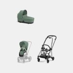 Carucior 2 in 1 : Cadru Carucior pentru Copii Mios Matt Black + Landou Mios Lux Leaf Green + Parte Sport Carucior MIOS Leaf Green Cybex Platinum