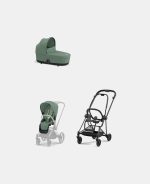 Carucior 2 in 1 : Cadru Carucior pentru Copii Mios Matt Black + Landou Mios Lux Leaf Green + Parte Sport Carucior MIOS Leaf Green Cybex Platinum