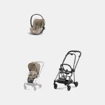 Carucior 2 in 1 : Cadru Carucior pentru Copii Mios Matt Black + Parte Sport Carucior MIOS Cozy Beige + Scoică Auto pentru Copii Cloud T i-Size Plus Cozy Beige Cybex Platinum