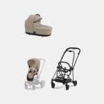 Carucior 2 in 1 : Cadru Carucior pentru Copii Mios Matt Black + Landou Mios Lux Cozy Beige + Parte Sport Carucior MIOS Cozy Beige Cybex Platinum