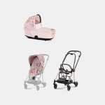 Carucior 2 in 1 Landou MIOS Lux SIMPLY FLOWERS PINK | light pink + Cadru Carucior pentru Copii Mios Rosegold + Parte Sport Carucior MIOS SIMPLY FLOWERS PINK | light pink Cybex Fashion
