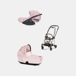 Carucior 2 in 1 Landou MIOS Lux SIMPLY FLOWERS PINK | light pink + Cadru Carucior pentru Copii Mios Rosegold + Scoica Auto CLOUD T I-SIZE SIMPLY FLOWERS PINK | light pink Cybex Platinum
