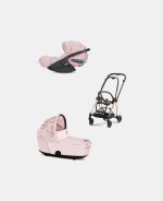 Carucior 2 in 1 Landou MIOS Lux SIMPLY FLOWERS PINK | light pink + Cadru Carucior pentru Copii Mios Rosegold + Scoica Auto CLOUD T I-SIZE SIMPLY FLOWERS PINK | light pink Cybex Platinum