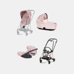 Carucior 3 in 1 Landou MIOS Lux SIMPLY FLOWERS PINK | light pink + Cadru Carucior pentru Copii Mios Rosegold + Scoica Auto CLOUD T I-SIZE SIMPLY FLOWERS PINK | light pink + Parte Sport Carucior MIOS SIMPLY FLOWERS PINK | light pink Cybex Fashion