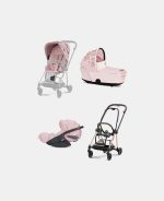 Carucior 3 in 1 Landou MIOS Lux SIMPLY FLOWERS PINK | light pink + Cadru Carucior pentru Copii Mios Rosegold + Scoica Auto CLOUD T I-SIZE SIMPLY FLOWERS PINK | light pink + Parte Sport Carucior MIOS SIMPLY FLOWERS PINK | light pink Cybex Fashion