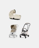 Carucior 2 in 1 Landou MIOS Lux SIMPLY FLOWERS BEIGE | mid beige + Cadru Carucior pentru Copii Mios Rosegold + Parte Sport Carucior MIOS SIMPLY FLOWERS BEIGE | mid beige Cybex Fashion