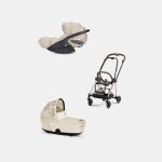 Carucior 2 in 1 Landou MIOS Lux SIMPLY FLOWERS BEIGE | mid beige + Cadru Carucior pentru Copii Mios Rosegold + Scoica Auto CLOUD T I-SIZE SIMPLY FLOWERS BEIGE | mid beige Cybex Platinum