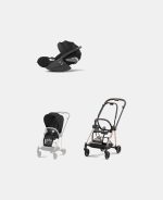 Carucior 2 in 1 : Cadru Carucior pentru Copii Mios Rosegold + Parte Sport Carucior MIOS Sepia Black + Scoică Auto pentru Copii Cloud T i-Size Comfort Sephia Black Cybex Platinum