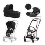 Carucior 3 in 1 Cadru Carucior pentru Copii Mios Rosegold + Parte Sport Carucior MIOS Sepia Black + Landou Mios Lux Sepia Black + Scoică Auto pentru Copii Cloud T i-Size Plus Sephia Black Cybex Platinum
