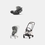 Carucior 2 in 1 : Cadru Carucior pentru Copii Mios Rosegold + Parte Sport Carucior MIOS Mirage Grey + Scoică Auto pentru Copii Cloud T i-Size Comfort Mirage Grey Cybex Platinum
