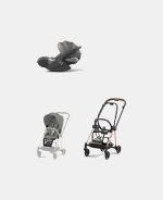 Carucior 2 in 1 : Cadru Carucior pentru Copii Mios Rosegold + Parte Sport Carucior MIOS Mirage Grey + Scoică Auto pentru Copii Cloud T i-Size Comfort Mirage Grey Cybex Platinum