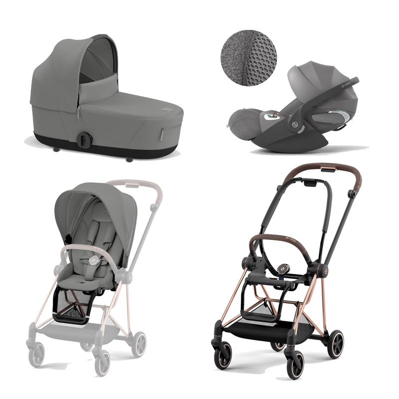 521002525-523000873-523000929-523000238.jpg Carucior 3 in 1 Cadru Carucior pentru Copii Mios Rosegold + Parte Sport Carucior MIOS Mirage Grey + Landou Mios Lux Mirage Grey + Scoică Auto pentru Copii Cloud T i-Size Plus Mirage Grey Cybex Platinum - imagine 1