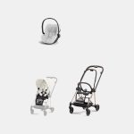 Carucior 2 in 1 : Cadru Carucior pentru Copii Mios Rosegold + Parte Sport Carucior MIOS Off White + Scoică Auto pentru Copii Cloud T i-Size Plus Platinum White Cybex Platinum