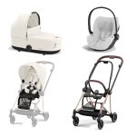 Carucior 3 in 1 Cadru Carucior pentru Copii Mios Rosegold + Parte Sport Carucior MIOS Off White + Landou Mios Lux Off White + Scoică Auto pentru Copii Cloud T i-Size Plus Platinum White Cybex Platinum